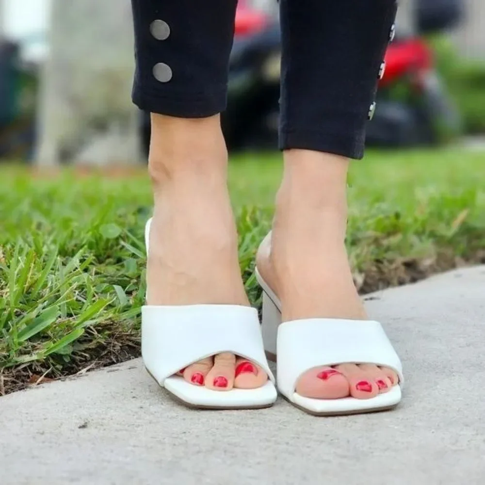 Women Square Toe Sandals Slip On White Color - Picture 4 of 5